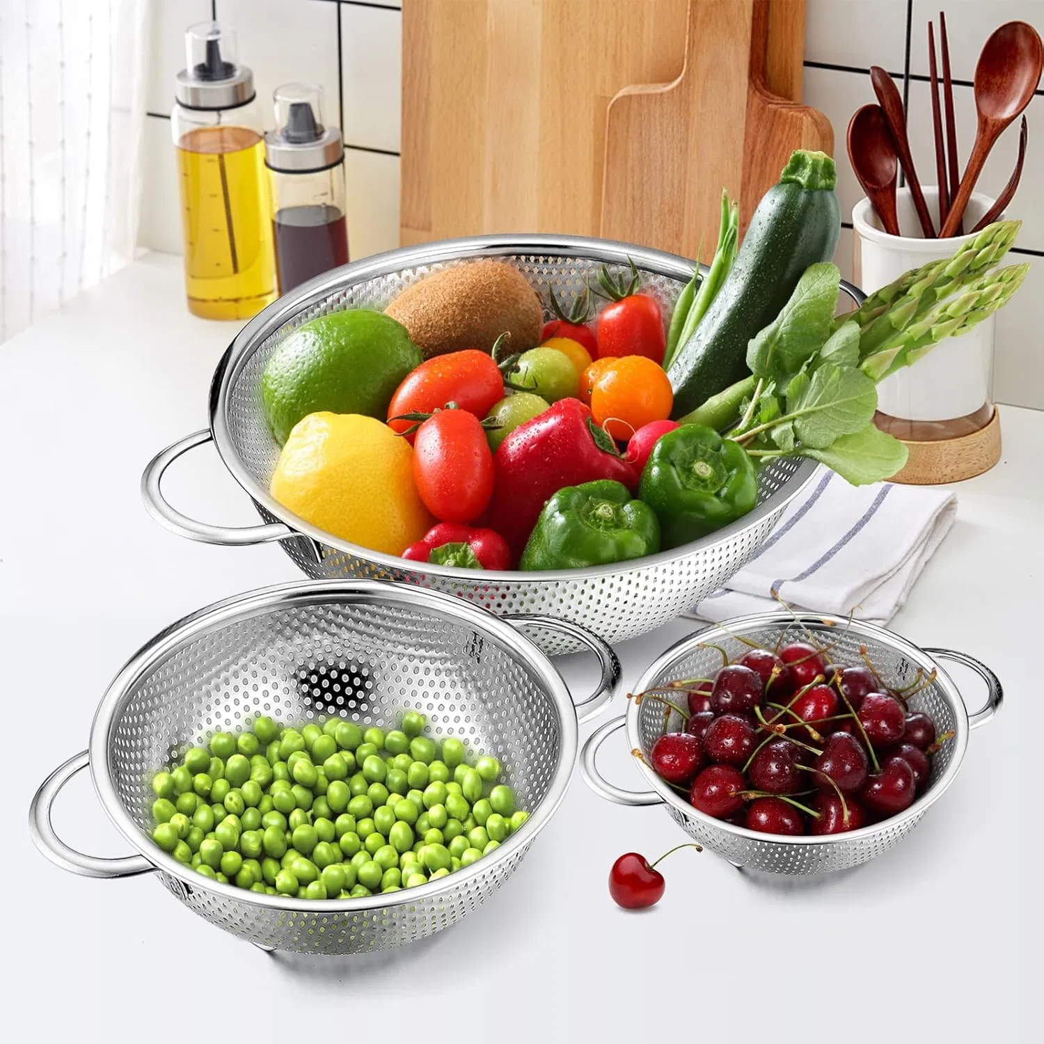 Micro-Perforated Metal Colander with Handle