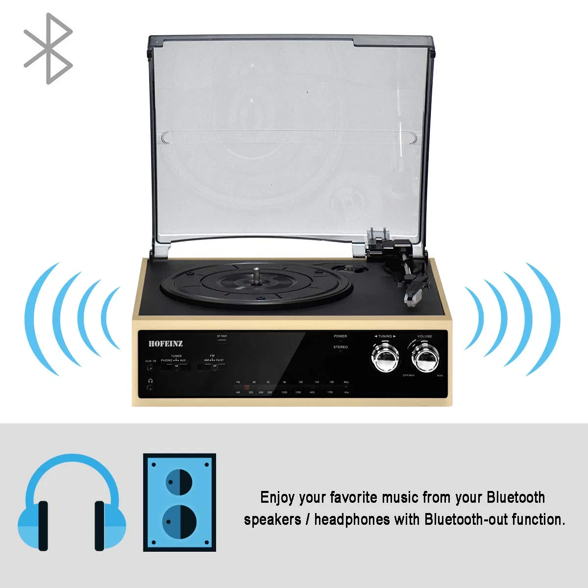 Винтажный проигрыватель винила с Bluetooth и FM/AM радио