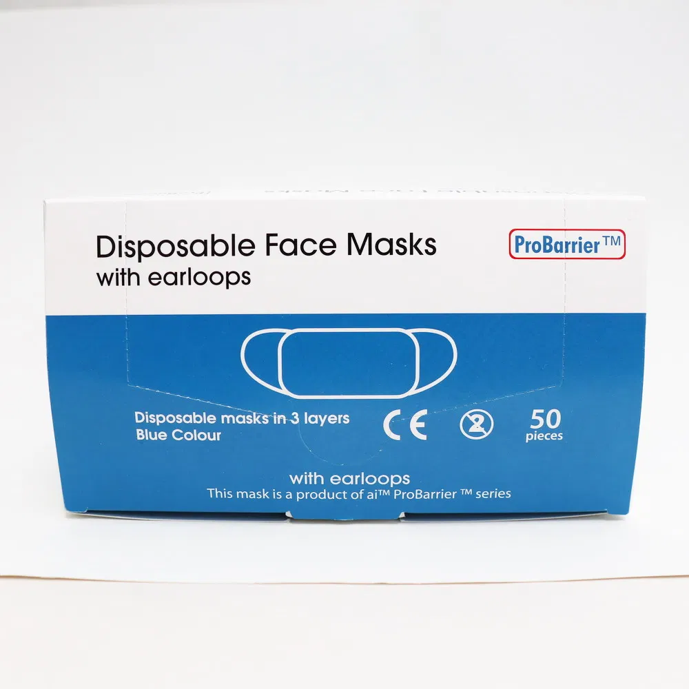Facial Mask Stock Disposable 3 Layer Non-Woven Face Masks with Earloops