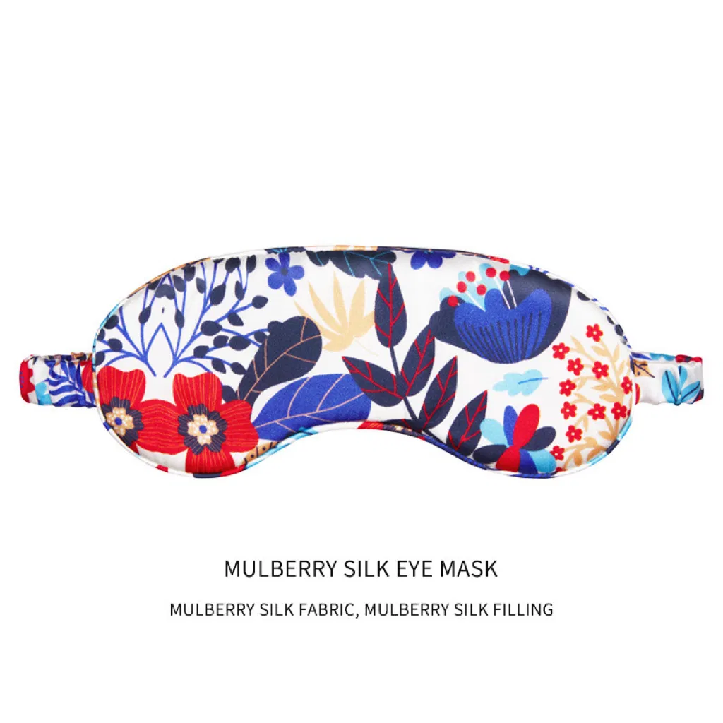100% Mulberry Silk Sleep Mask Eye Mask Spray Printing Blindfold with Double Layer Silk Filling and Elastic Strap for Full Night's Sleep, Travel and Nap