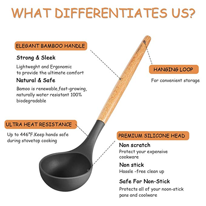 Top Sell Cooking Tool Set Silicone Bamboo Wooden Kitchen Accessories