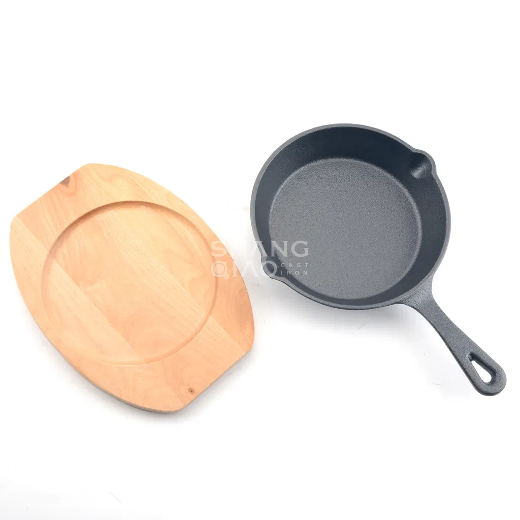 Non-Stick Round Cast Iron Gratin Dish and Wooden Tray