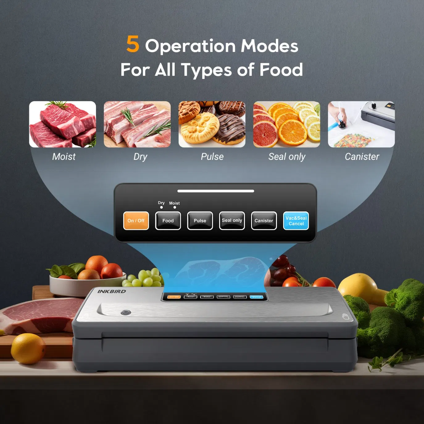 Inkbird Ink-Vs06 Rechargeable Vacuum Sealer Machine with Built-in Cutter