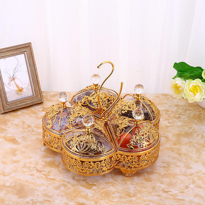 Gold Metal Crystal Tray, Dried Fruit, Turkiye Candy Snack Tray