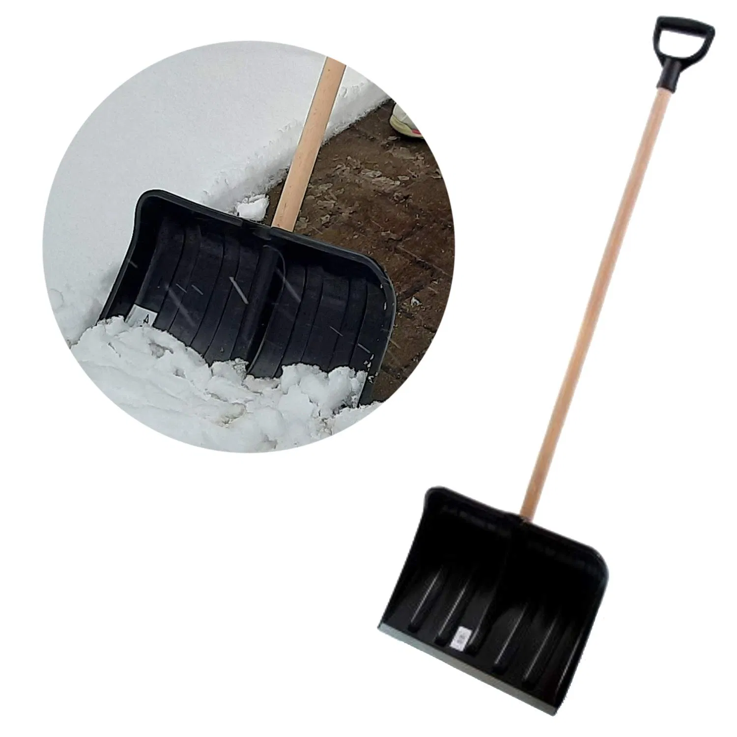 Winter Portable Snow Shovel for Driveway Snow Removal with Wooden Rod and Handle 136cm Length Compact Scooper Shovel Heavy Duty
