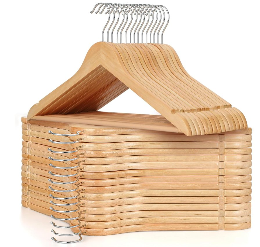 10PCS Set Wooden Hangers Natural Durable Coat Hanger with 360-Degree Rotatable Hook