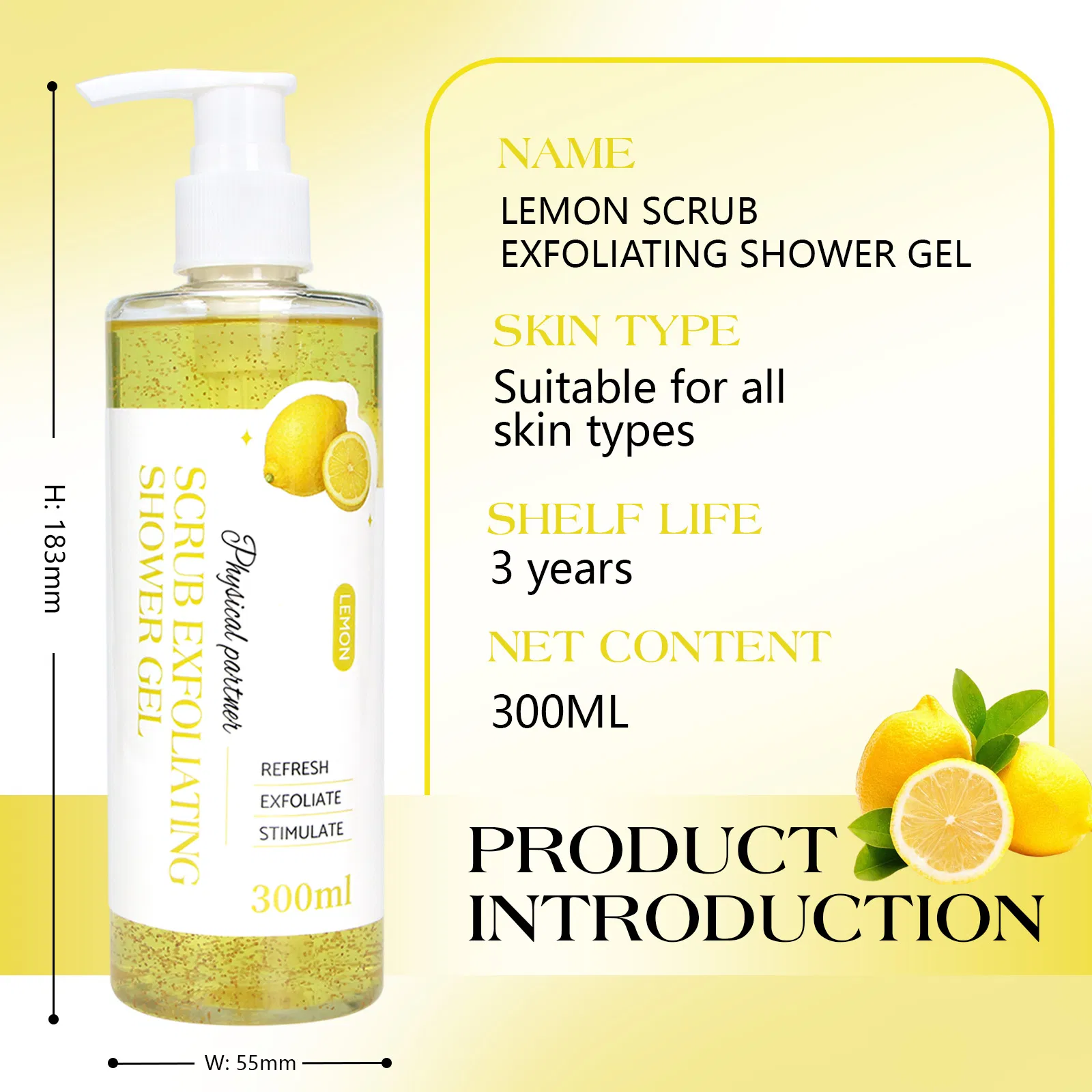 Beauty Cosmetics Body Care Private Label Refreshing Lemon Scrub Exfoliating Shower Gel
