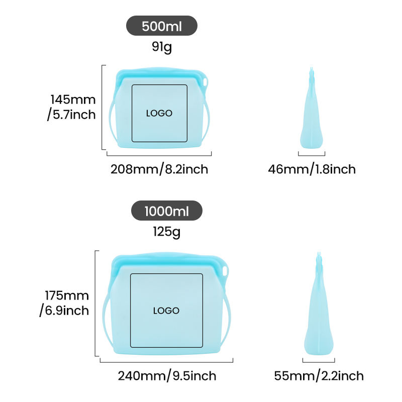 Reusable Eco-Friendly Airtight Fruit and Vegetable Storage Container Silicone Sandwich Food Freezer Bag 500ml 1L
