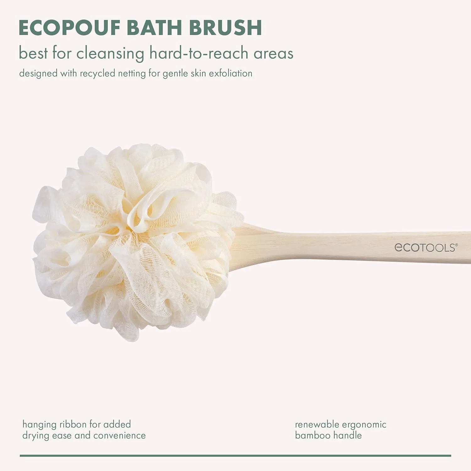 Long Handle & Recycled, Soft Netting Gentle Exfoliation Loofah Brush for Bath & Shower