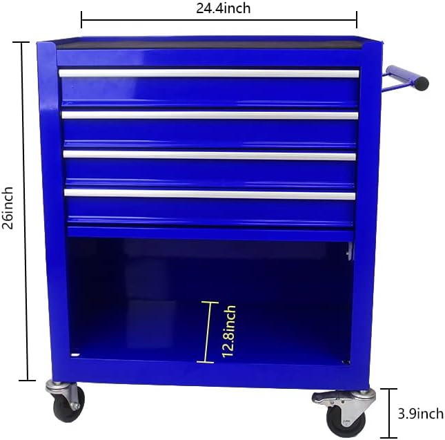 Garage Workshop Rolling Heavy Duty Tool Cabinet Chest 4-Drawer Rolling Cabinet with Interlock System and Wheels
