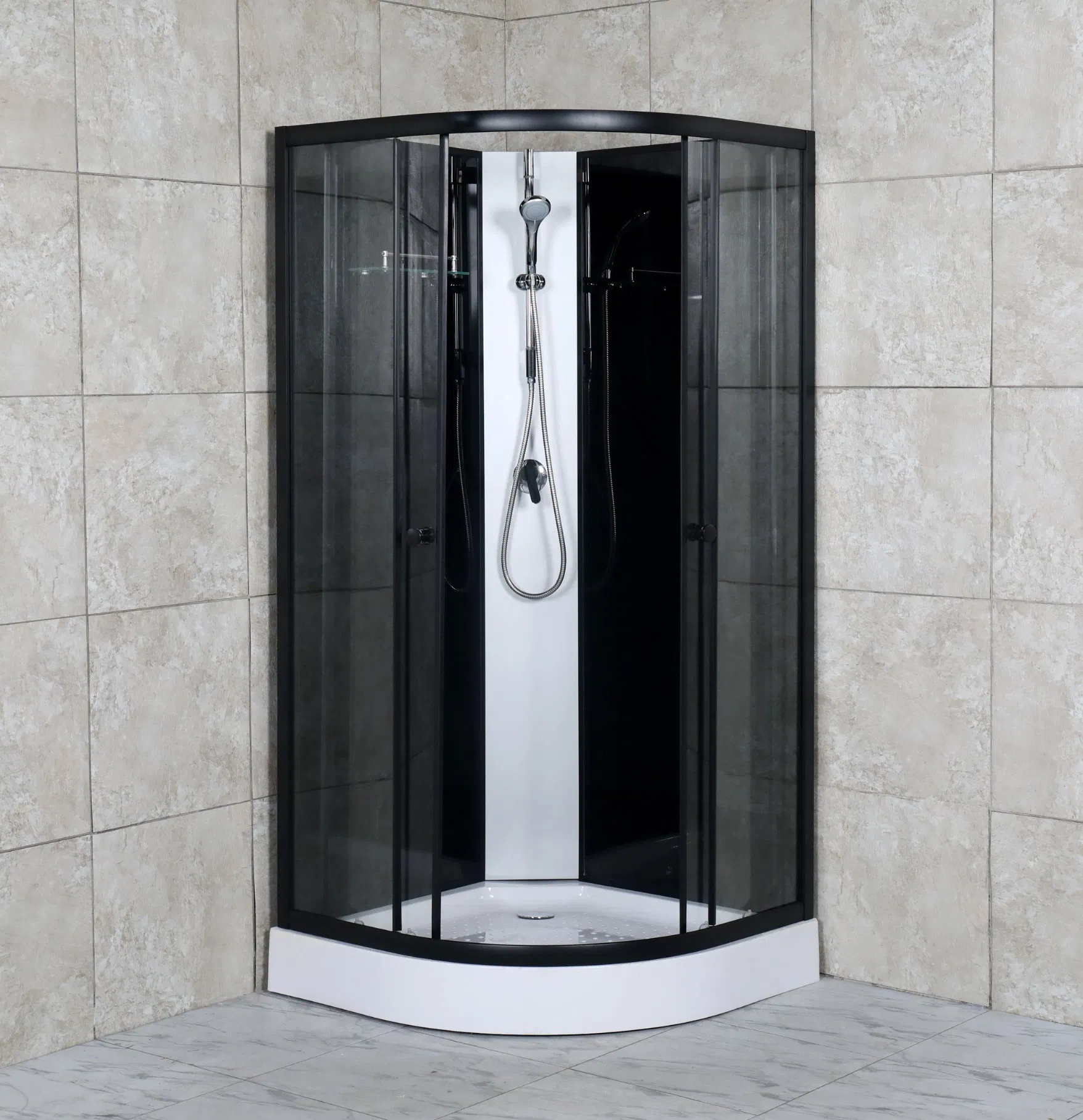 Fan-Shaped Simple Shower Enclosure, 4mm Clear Glass, Black