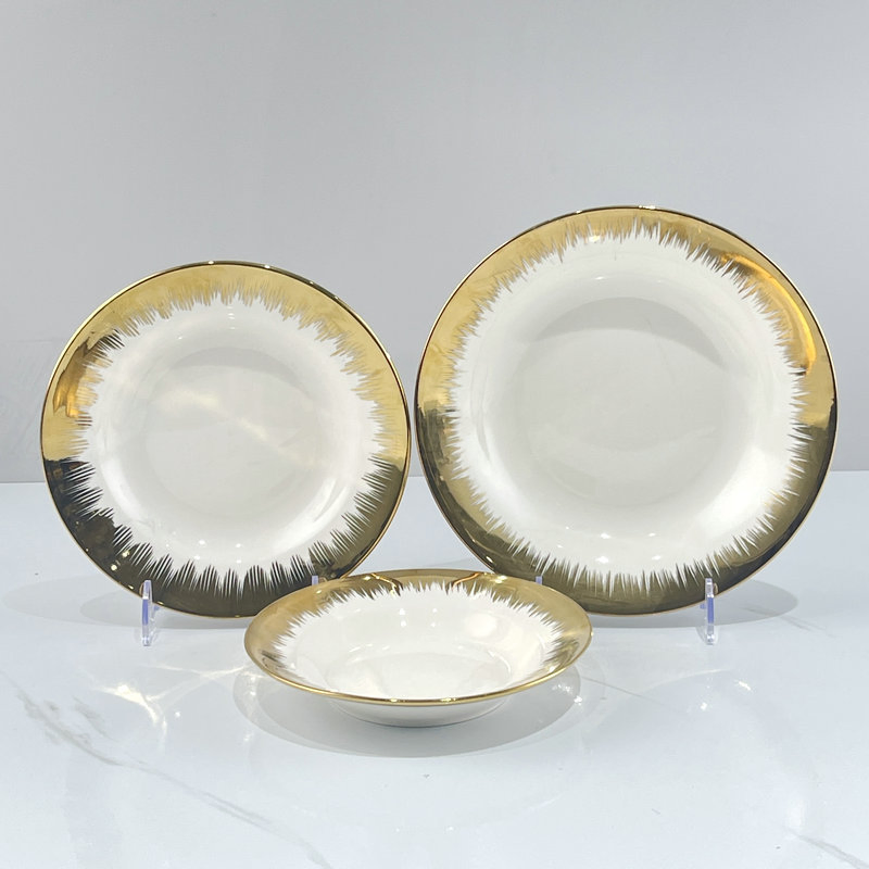 7/8/9 Inch Soup Plate Golden Decalporcelain Ceramics Tableware