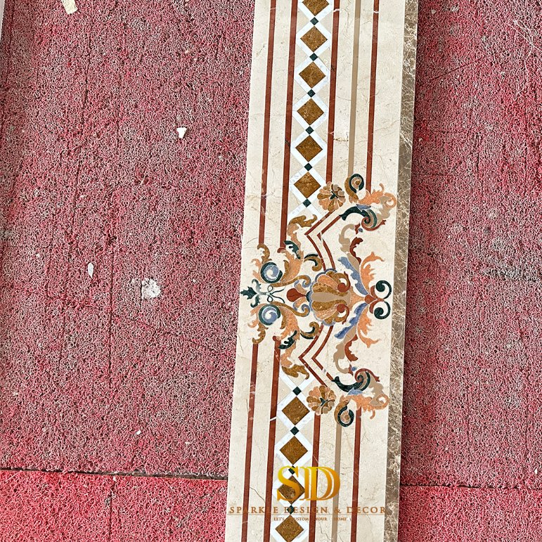 Exquisite Customized Marble Inlay Border Design Waterjet Marble Medallion Borders for Foyer Floor