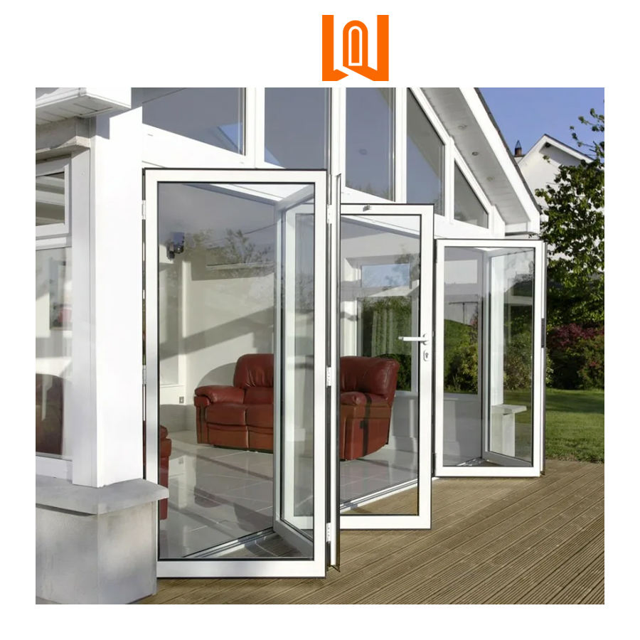 Wanjia Customized Patio Plastic Accordion UPVC Folding Glass Partition PVC Doors