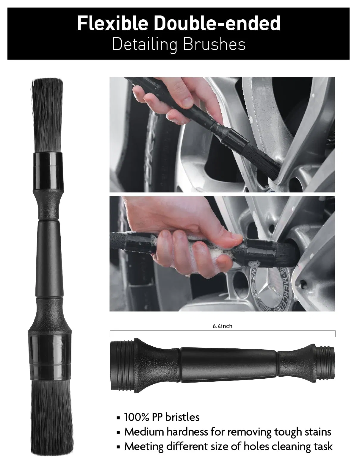 3PCS Car Wheel Detailing Cleaning Set for Soft-Bristled Rims Brush Auto Detailing Brush Set