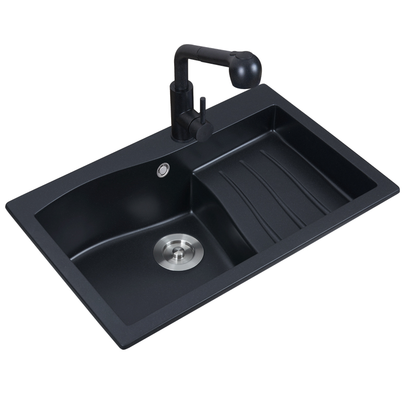 Modern Design High Performance Composite Black Granitequartz Kitchen Sink with Drainboard