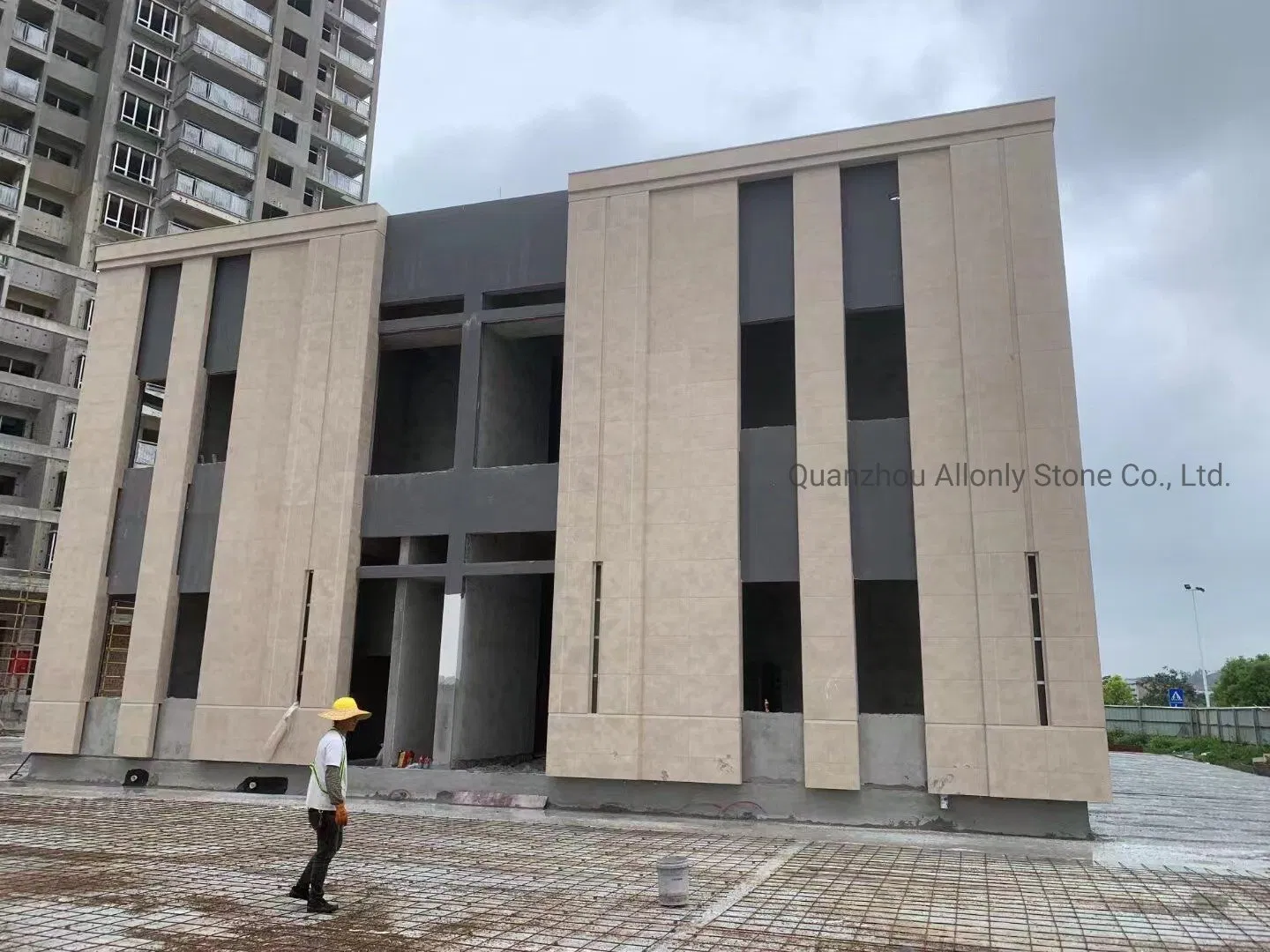 Honed Villa Marble Stone White/Beige Limestone Wall Panel Tile for Facade Design Exterior Wall