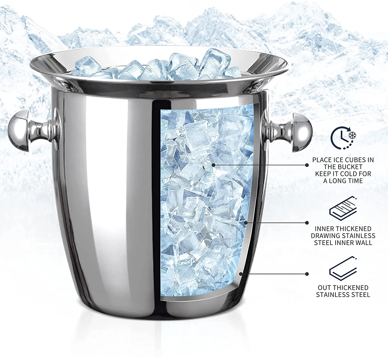 Ice Buckets for Party Stainless Steel Material Well Made Champagne Ice Bucket Frozen Longer for Caperdonich St. Ides Stag Beer