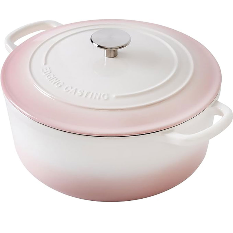 Glazed Enameled Cast Iron Dutch Oven, 5.5 Quart, Crock-Pot Artisan Round with Lid Dual Handles for Bread Baking, White-Pink
