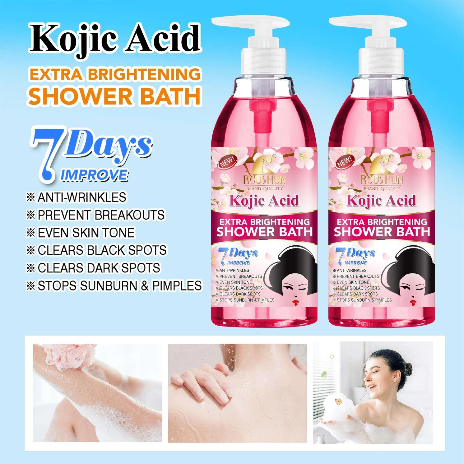 Roushun Deep Clean Kojic Acid Shower Gel for Smooth Skin