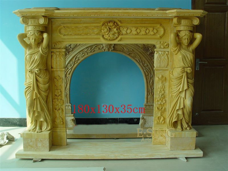 Custom Cheap Price Decorative European Home Decor Yellow Marble Fireplace Surround