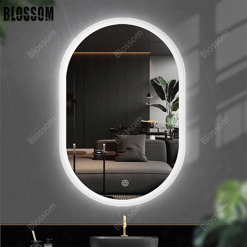 Light Luxury Style LED Light with Outer Ring Energy-Saving Wall-Mounted Smart Mirror