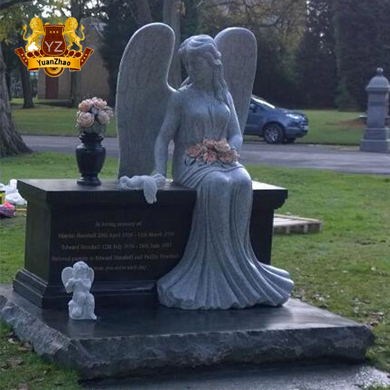 Sitting Angel Tombstone Sculpture Granite Memorial Decoration Headstone Gravestone