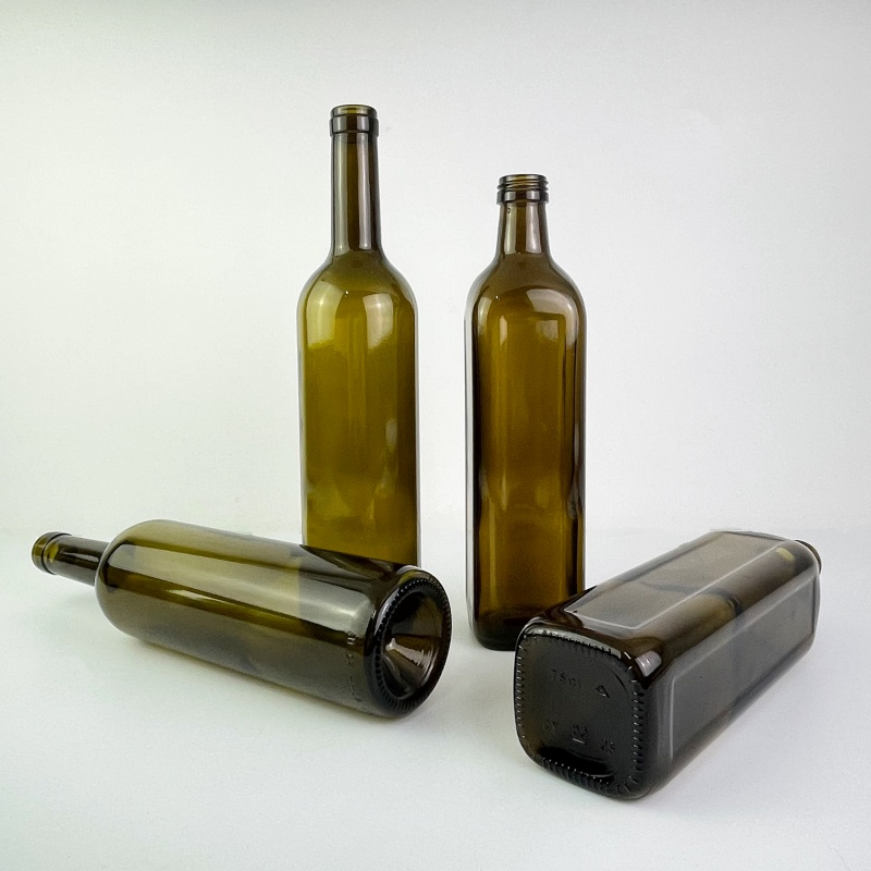 750ml Antique Green Dark Green Square Shape Glass Olive Oil Bottle