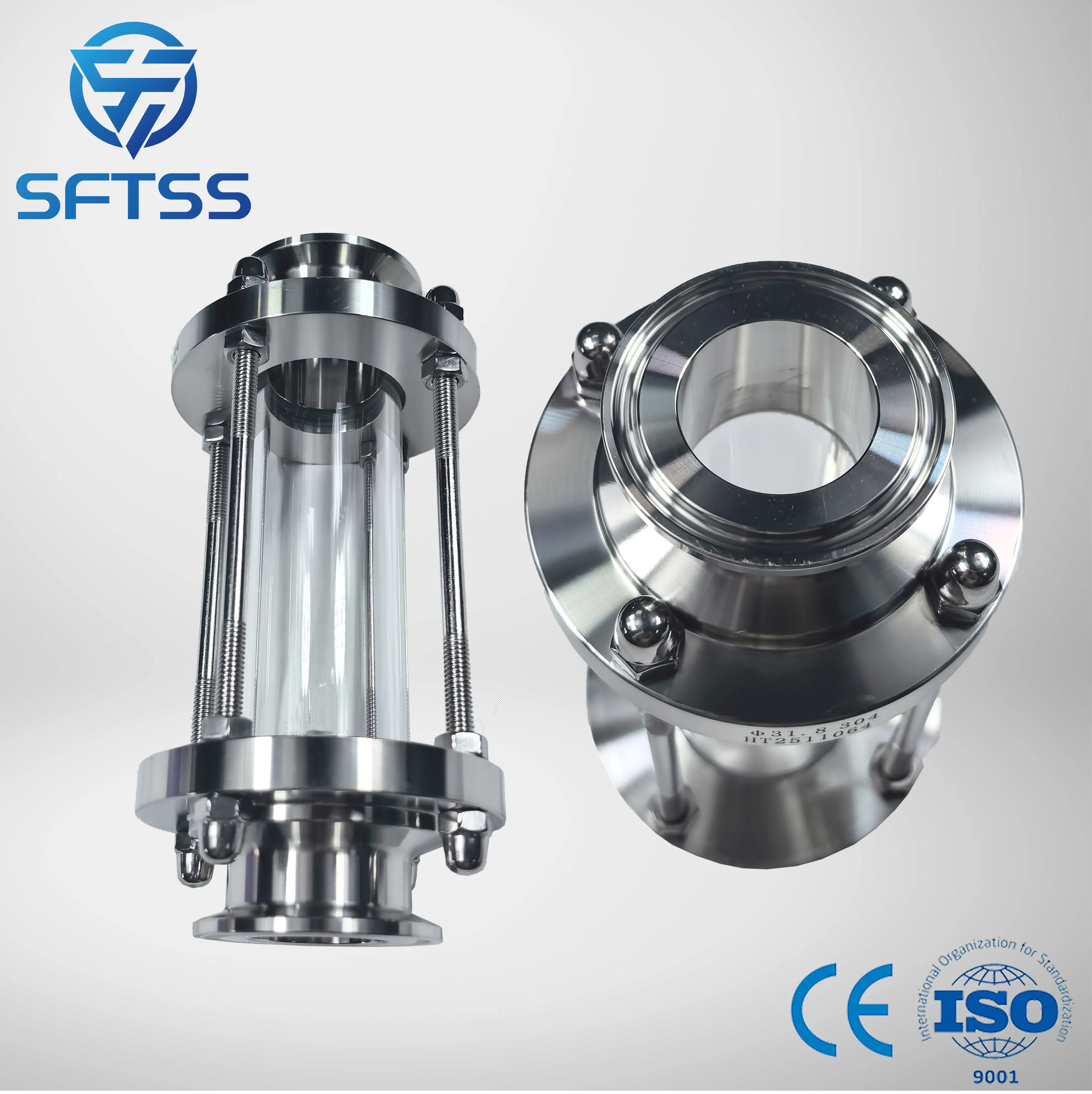 Reliable Straight Sight Glass with Silver Clamp and Ferrule Connection