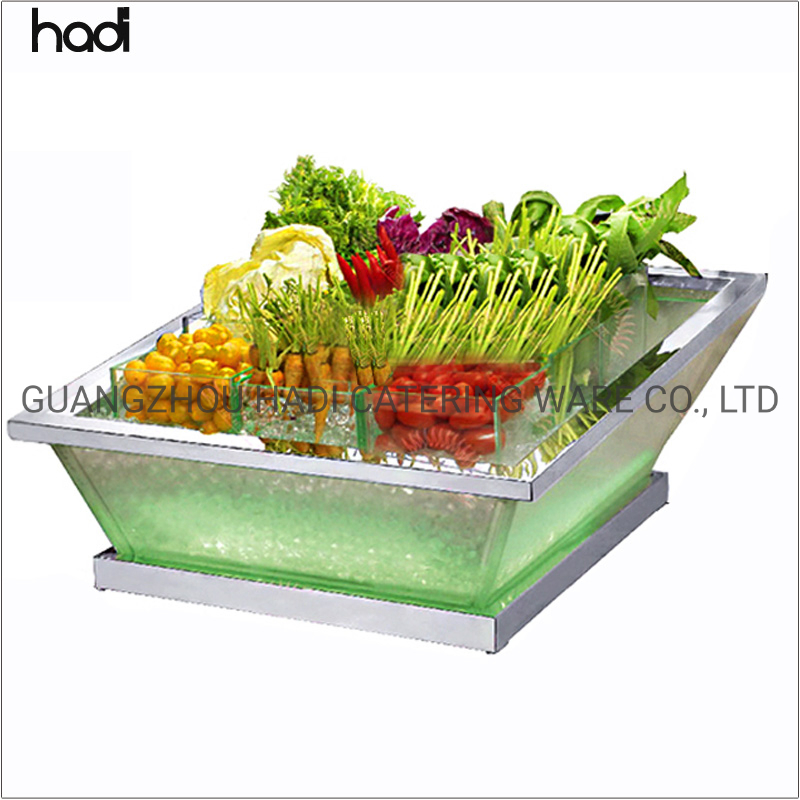 Wholesale Catering Sea Food Restaurant Tools Buffet Equipment Cold Rectangle Commercial Acrylic Catering Ice Bucket with LED Light