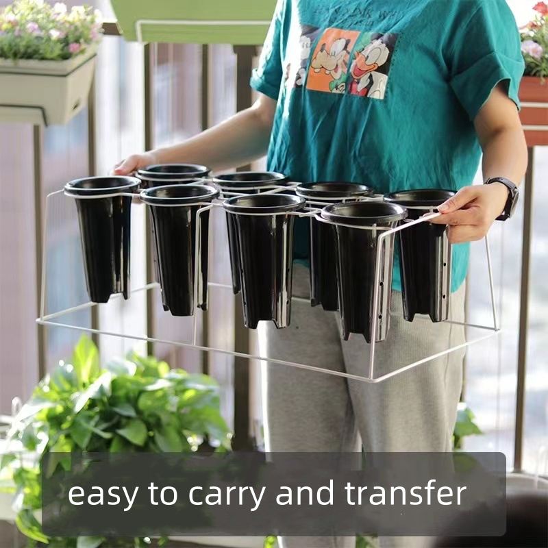 Orchid Pot Flower Stand Iron Plastic Coated 8 Holes Orchid Flowerpot Stand for Gardening Use Easy Transfer and Carry