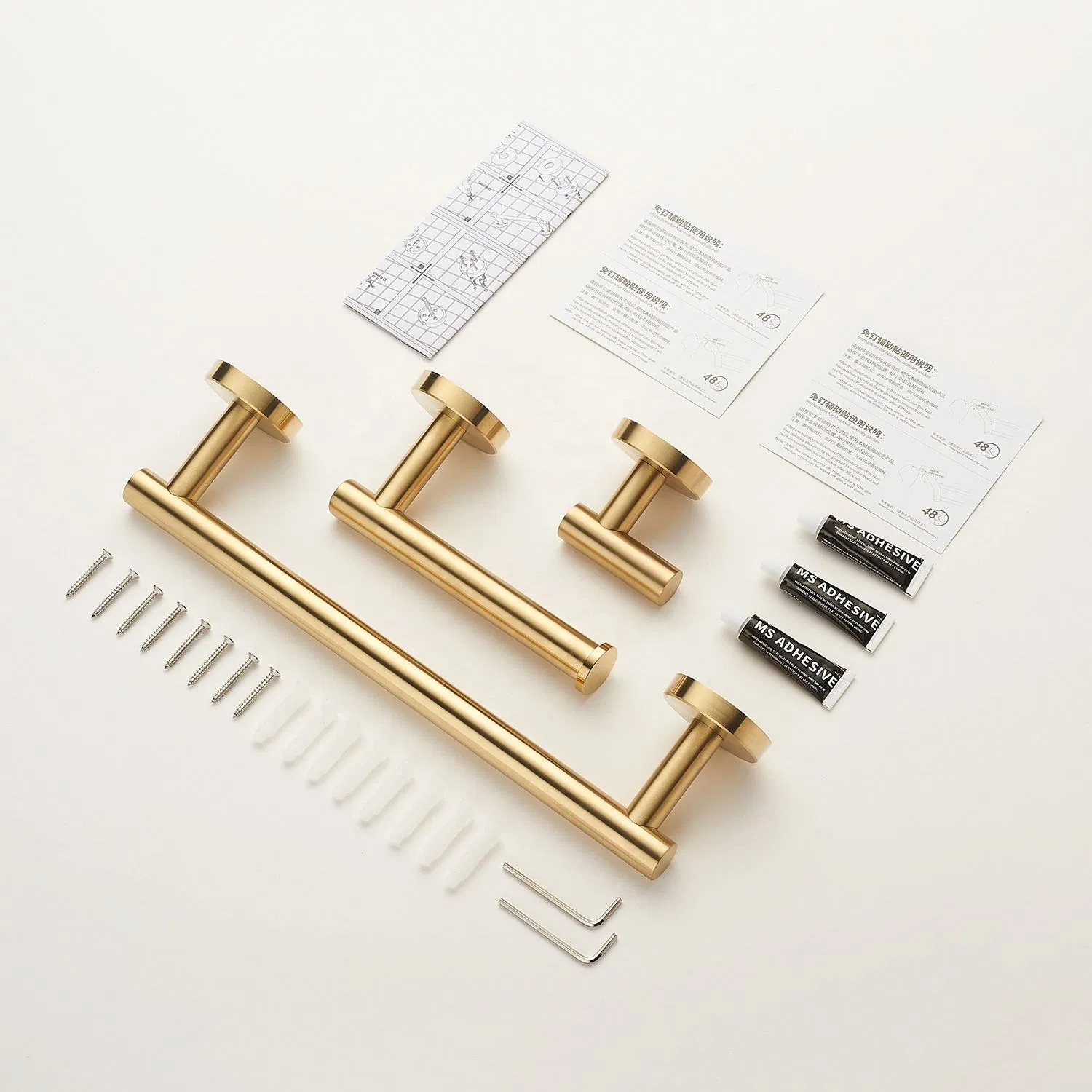 3 Pieces Wall Mount Gold 304 Stainless Steel Bathroom Accessories