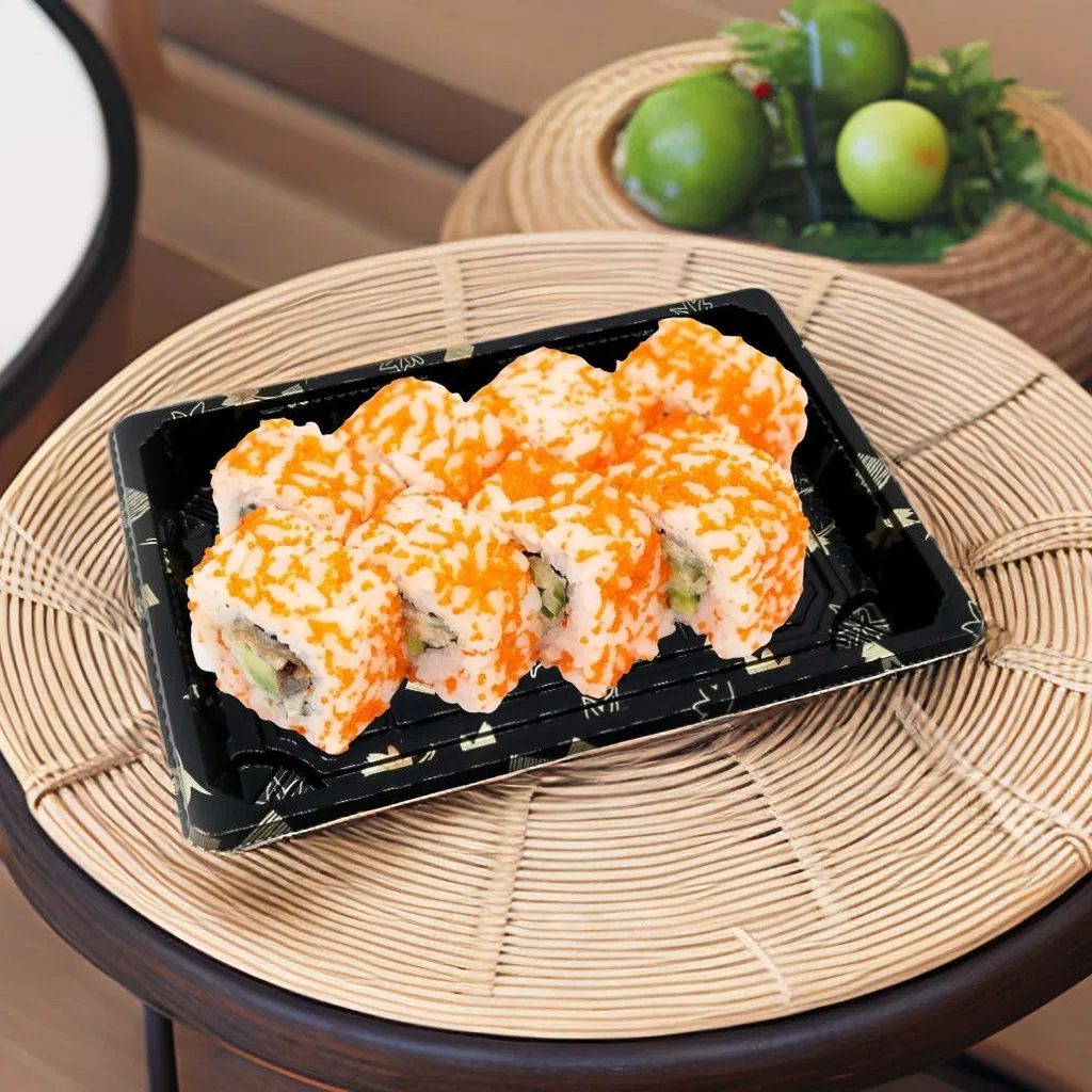 High Quality Disposable Sushi Food Packaging Food Grade Plastic Fast Food Container Eco-Friendly Takeaway Sushi Tray with Lid