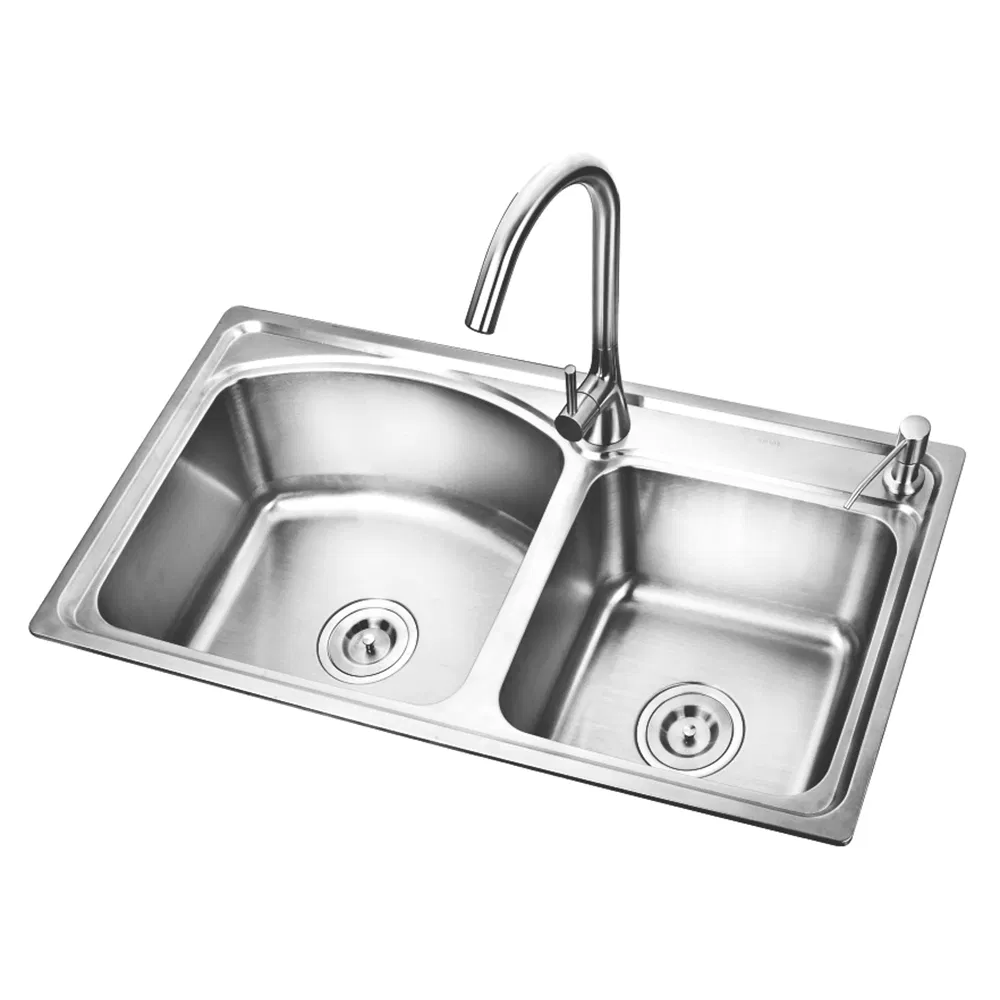 Двойная раковина для кухни из нержавеющей стали с водопадом