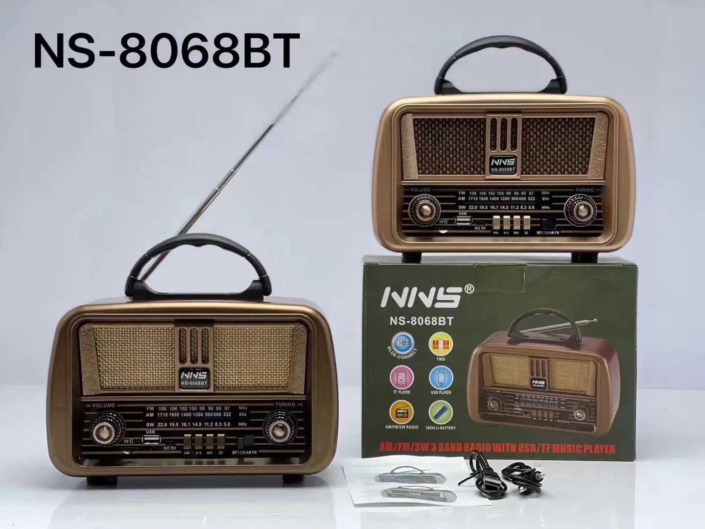 Ретро радио NS-8068BT с Bluetooth, деревянный корпус