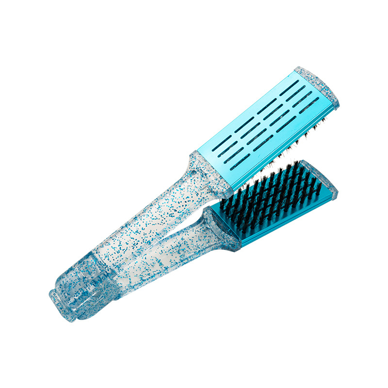Salon Household Transparent Shiny Plastic V Shape Pig Bristle Hair Straight Comb Brush Hair Dryer Splint Straightener Brush