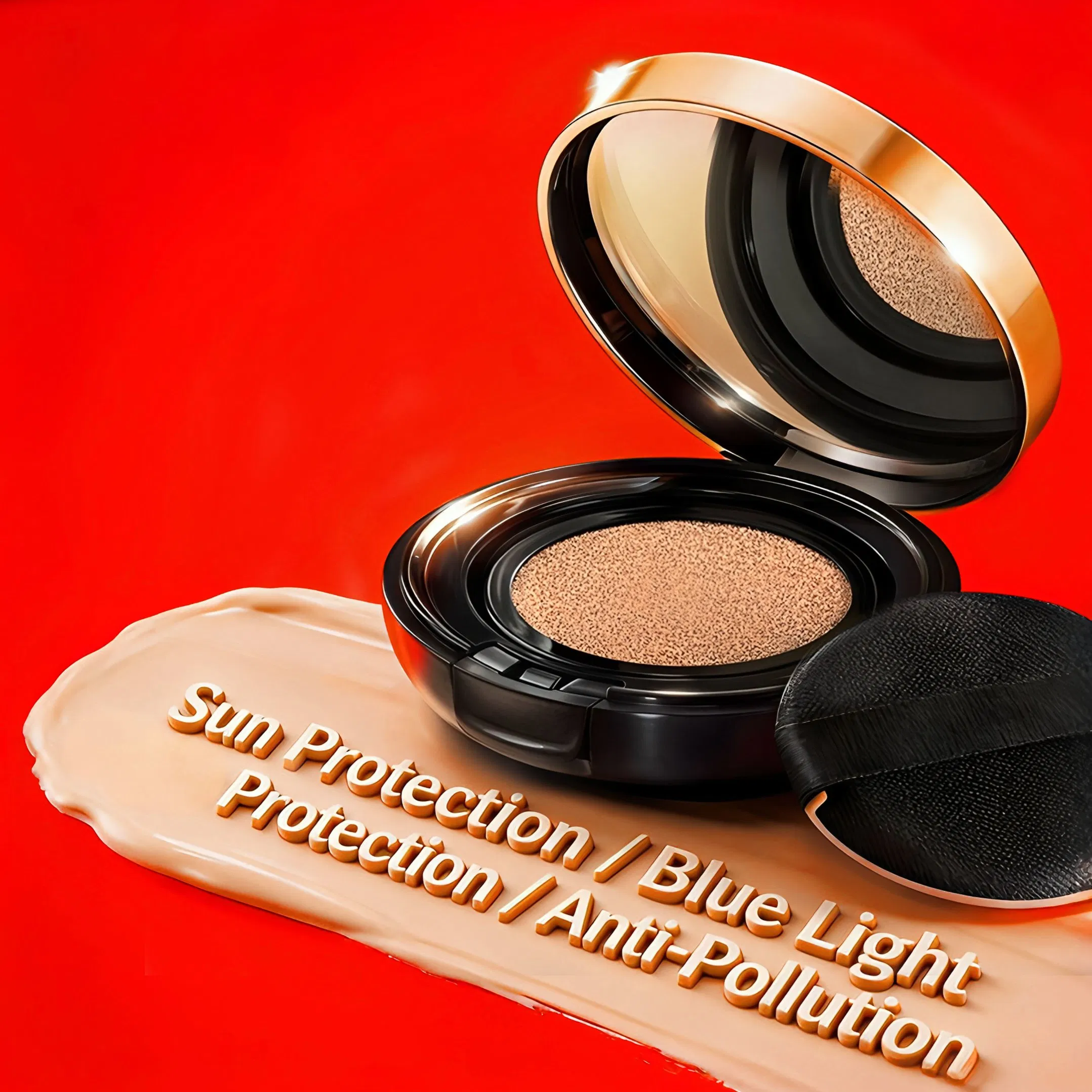 Triple-Defense Cushion Foundation-Sun Protection, Blue Light Shield, Anti-Pollution, Isolation, Repair, Brightening, Antioxidant, Moisturizing & Nourishing