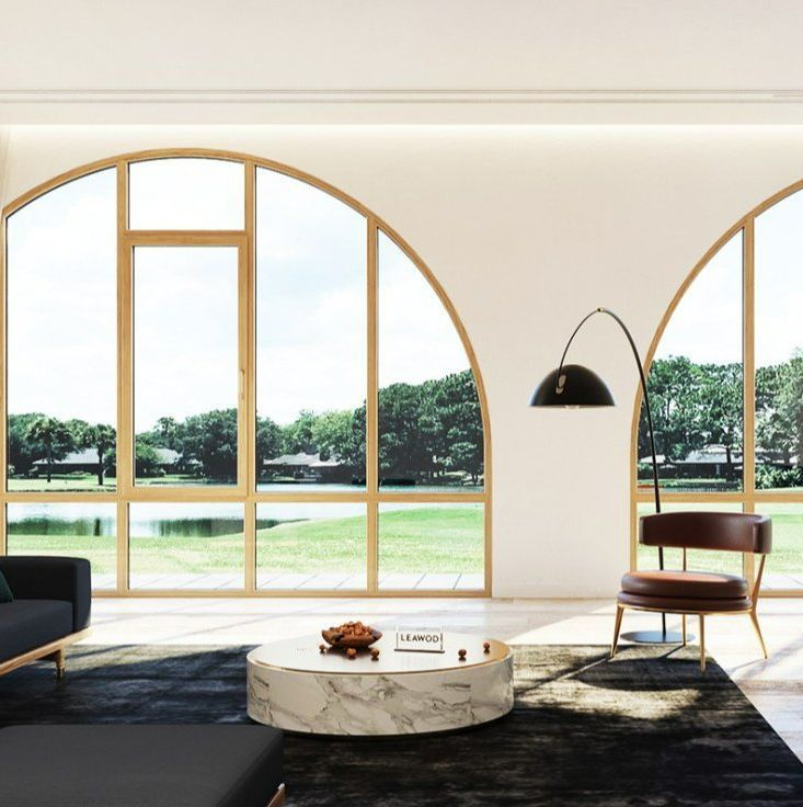 Modern Design Wooden Aluminum Composite Triple Tempered Impact Glazing Solid Wood Window