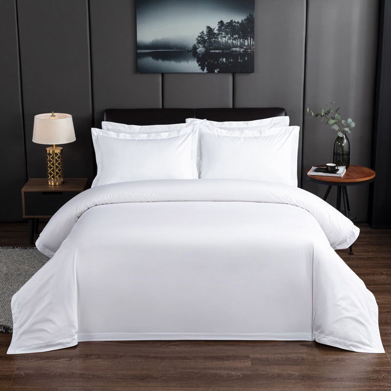 Solid Color White 300tc Cotton Hotel Home Textiles Duvet Quilt Comforter Cover Custom Flat/Fitted Sheet Pillow Case Guangdong Wholesale Bed Sheets Bedding Set