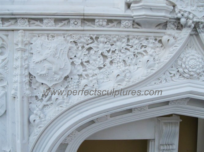 Luxurious White Stone Marble Fireplace Surround with Antique Double Over Mantel (QY-LS825)