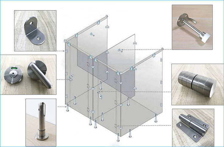 HPL Wc Stainless Steel Toilet Cubicle Fittings Adjustable Leg Toilet Partition Hardware