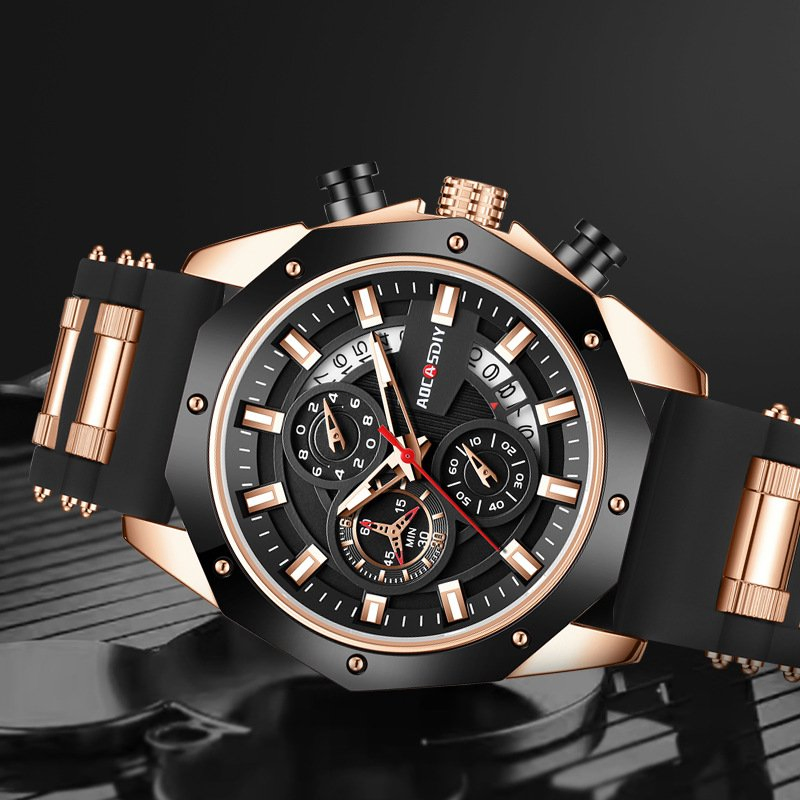 Men's Quartz Watch Waterproof New Fsahion Chronograph Watches Wrist Silicone Strap Wristwatches