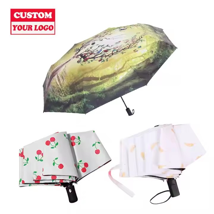 Factory Wholesale Promotional 3 Folding UV Automatic Umbrella Windproof Sun Parasol Umbrella