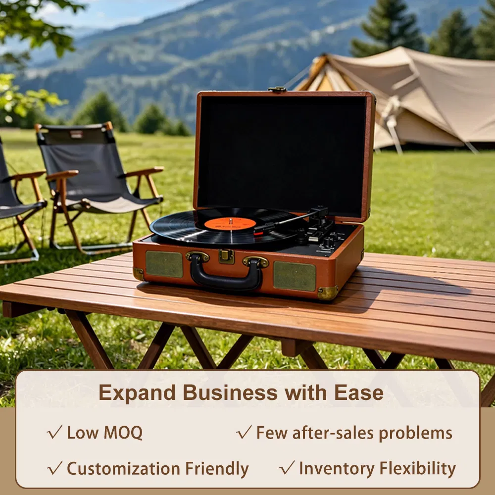 Luxury Leather Suitcase Hi-Fi Stereo Bluetooth 5.0+ Wireless Speaker Turntable Player Phonograph Vinyl Record Player