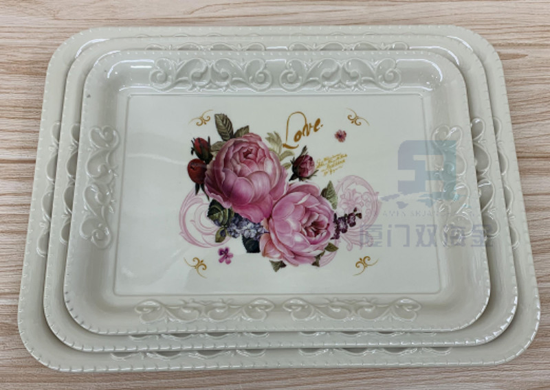 Eco-Friendly Hot Sales Flower Design Melamine Serving Tray with Custom Logo