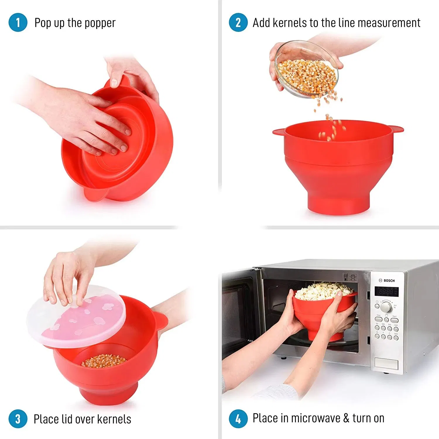Customizable Logo Printable Collapsible Silicone Microwave Popcorn Maker with Lid and Handle Sustainable Popcorn Bucket Bowl