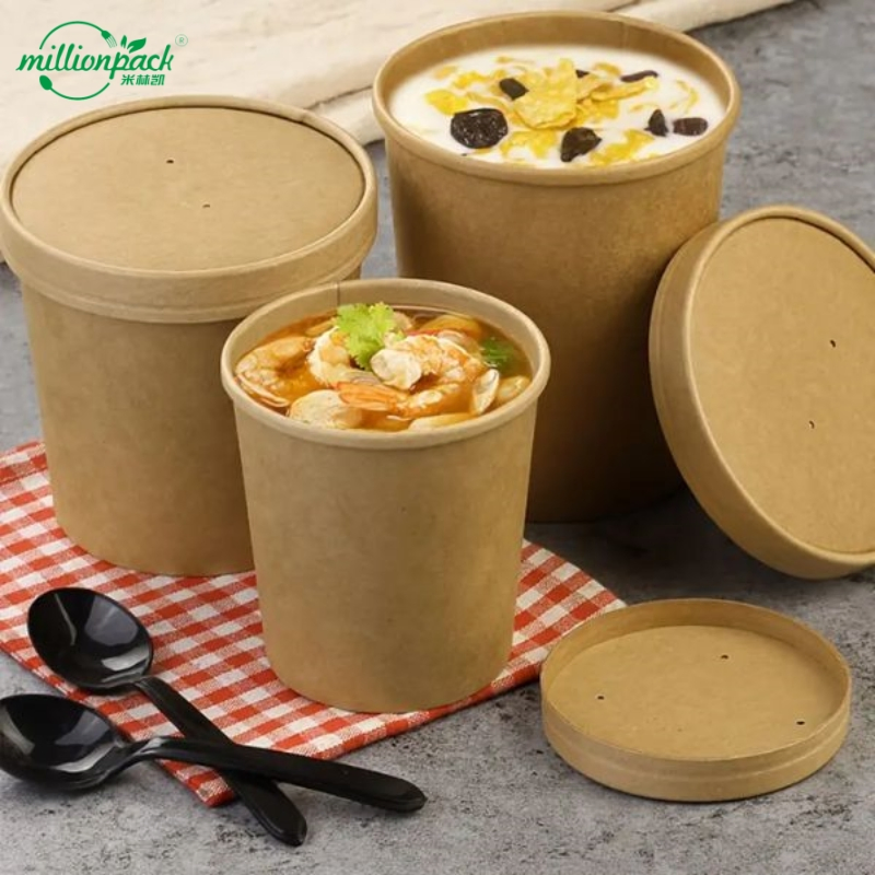 Food Packaging Bowl Disposable Kraft Paper Soup Cup for Food Contact Safety