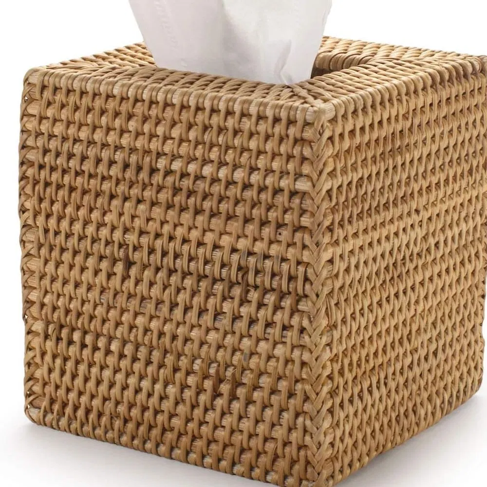 Natural and Environmentally Friendly Rattan Handmade Woven Willow Tissue Box Cover Square