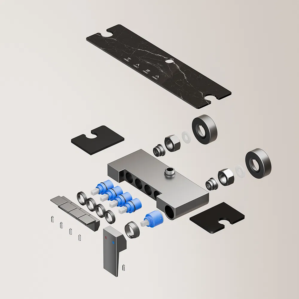 High Quality Fashion Aluminum Grey Dual Handles Head Waterfall Bathroom Shower Set