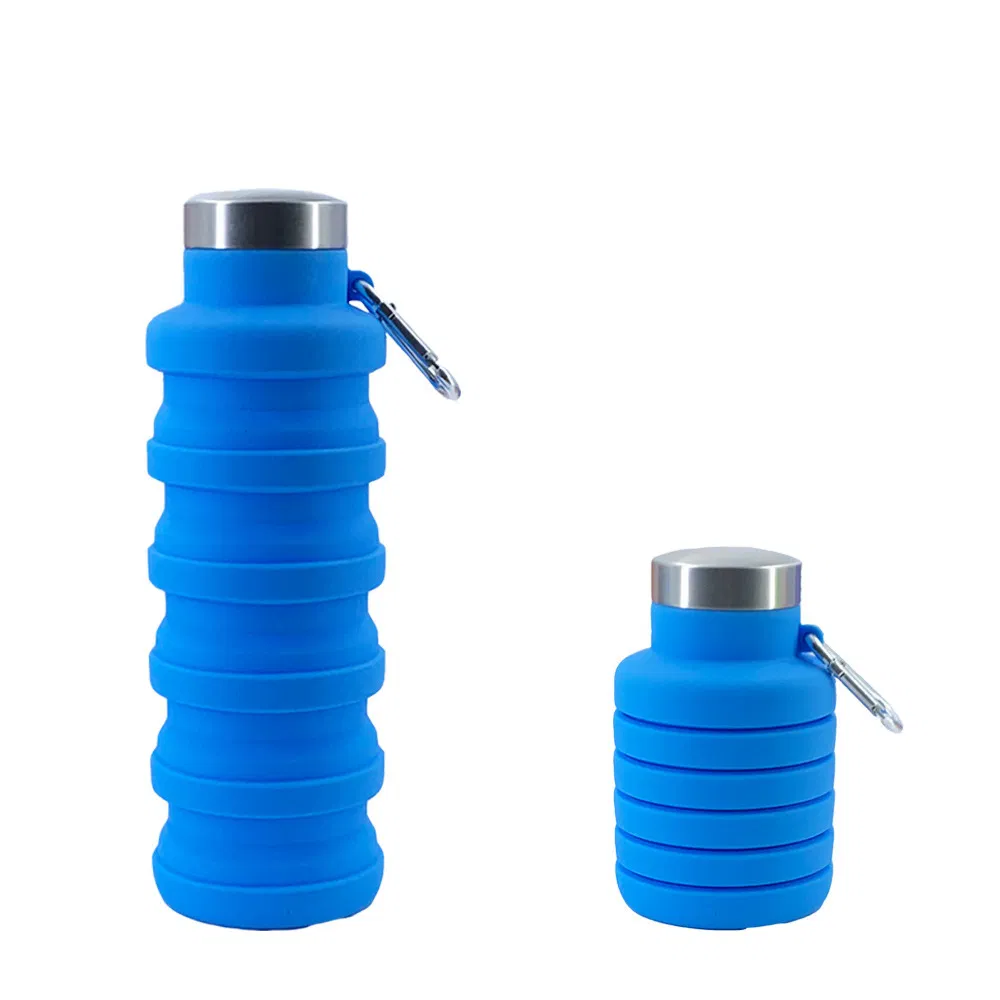Portable Silicone Outdoor Sports Folding Collapsible Water Bottle with Lid